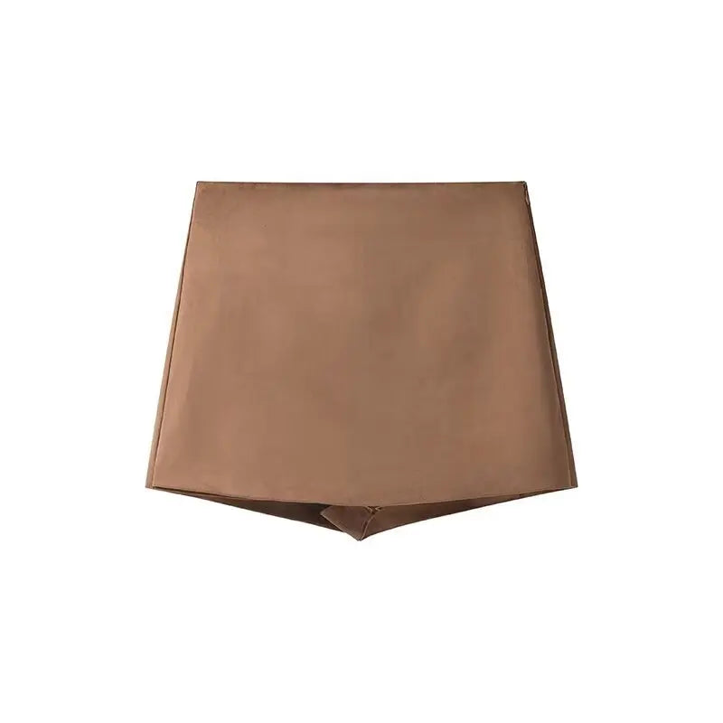 Women High Waist A-line Culottes Mid-waist Hidden Zipper Pocket Mini Skirt Shorts
