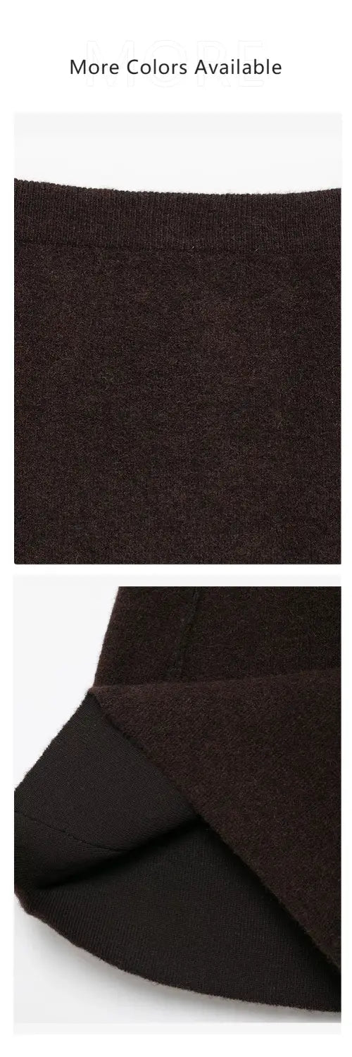 Women’s Knitted Set with Gold Buckle Decoration Long Sleeve Top Side Stitching Decorative Skirt