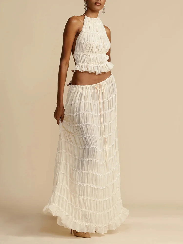 Summer Loungewear Suits Halter Short Top Maxi Skirt