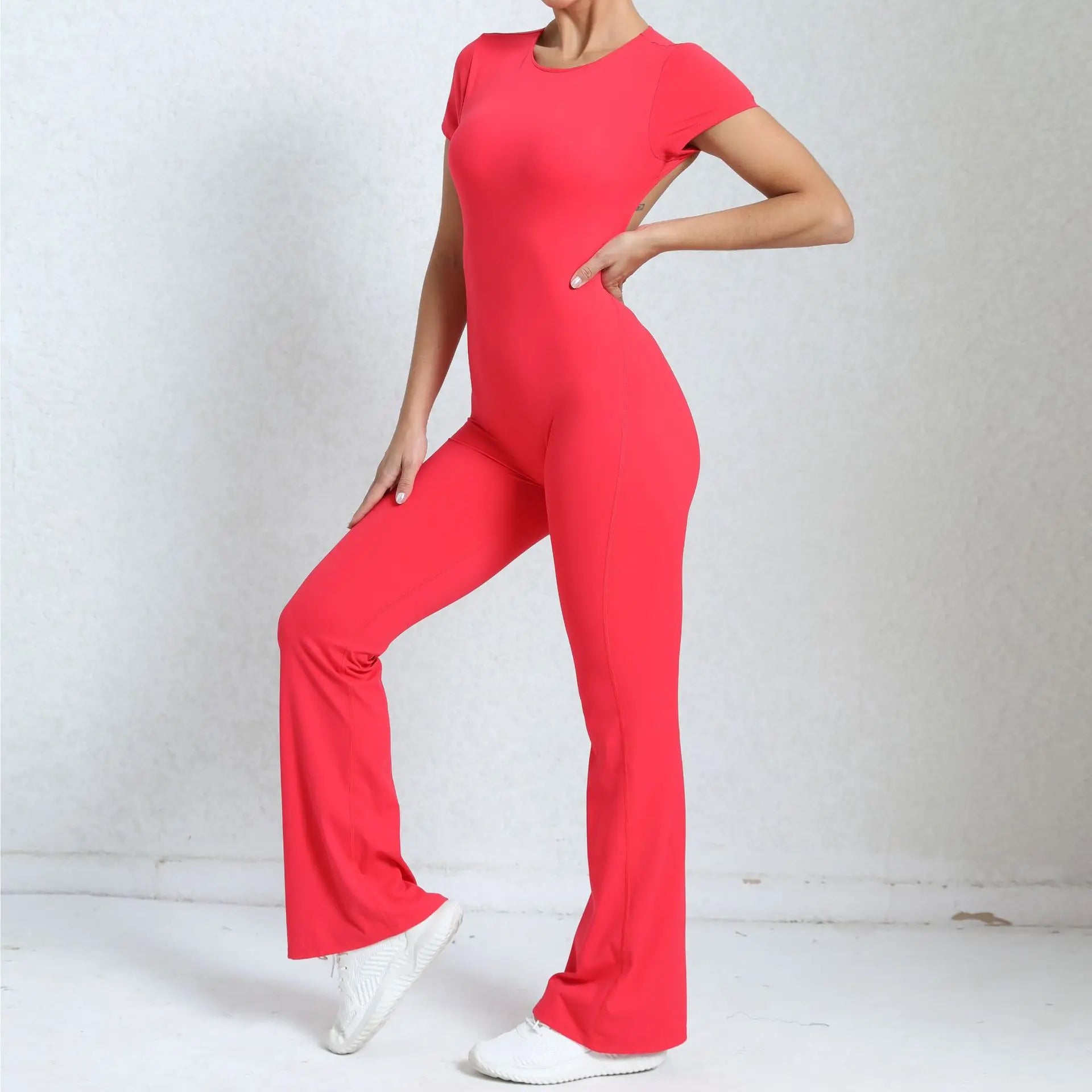 Women Sports Flared Pants Fitness Rompers Stretch Workout Bodysuits Jumpsuit