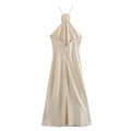 Flower Halter Dress Woman Off Shoulder Satin Long Dress Women - Norellé