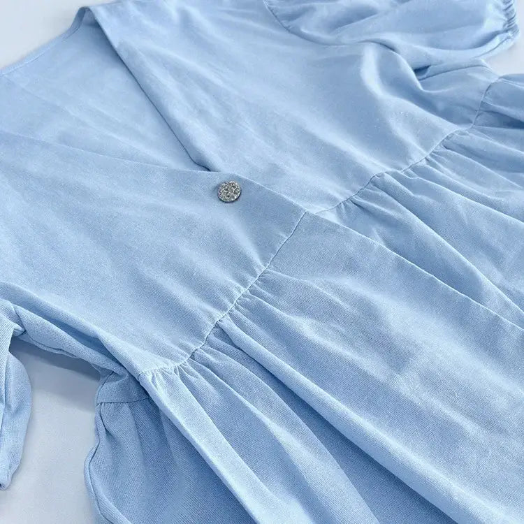 Women Pant Set Suits Cotton Solid Outfits V-neck