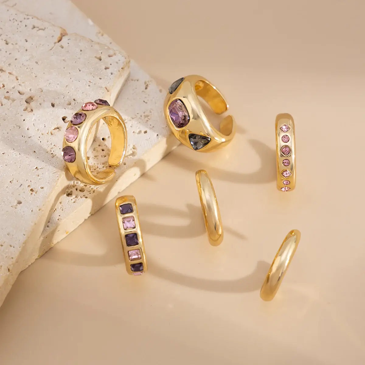 6Pcs/set Inlaid Purple zircon Adjustable Opening Ring Set