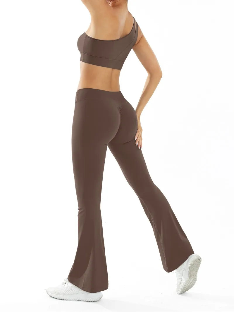 Women’s Seamless Yoga Set Naked Sensation Single Shoulder Bra & Breathable Quick-Dry Slim Pants