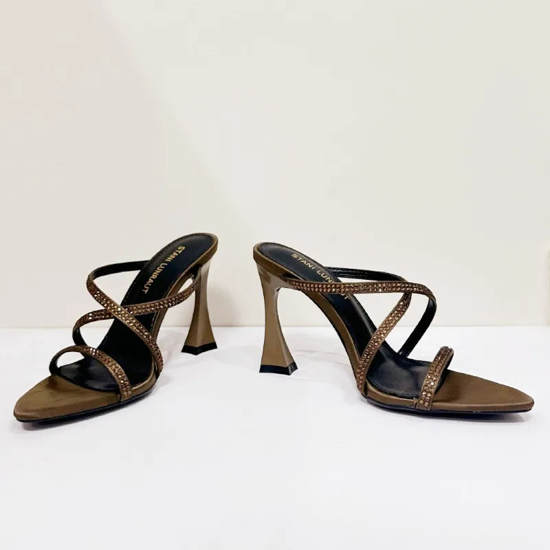 Rhinestone Satin Modern Heeled Sandal Women