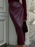 Elegant Burgundy Skirt High Waist Slim Fashion Slit Long - Norellé