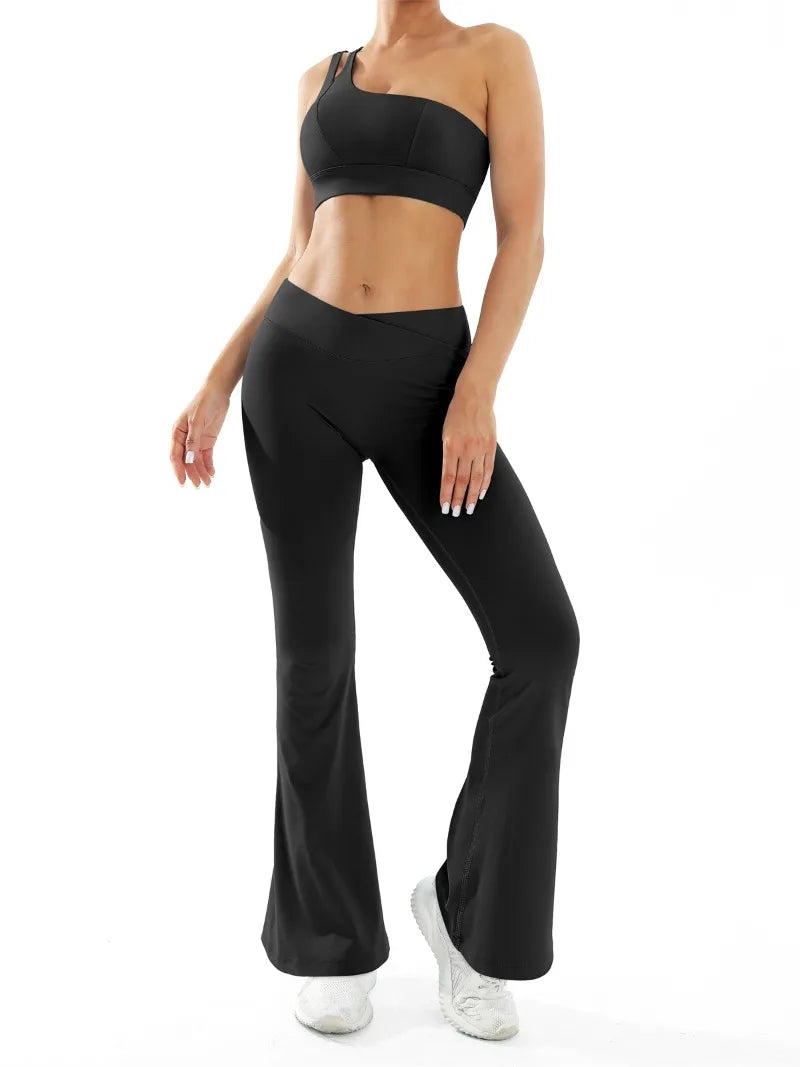 Women’s Seamless Yoga Set Naked Sensation Single Shoulder Bra & Breathable Quick-Dry Slim Pants