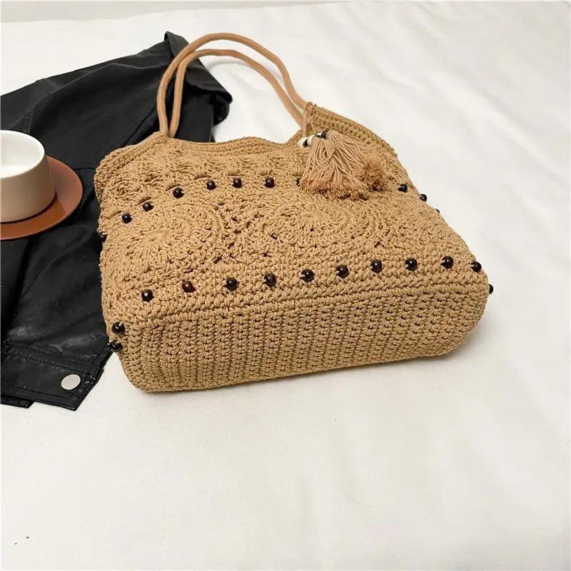 Weave Handbag Large Capacity Shoulder Bag Hollow out Tote