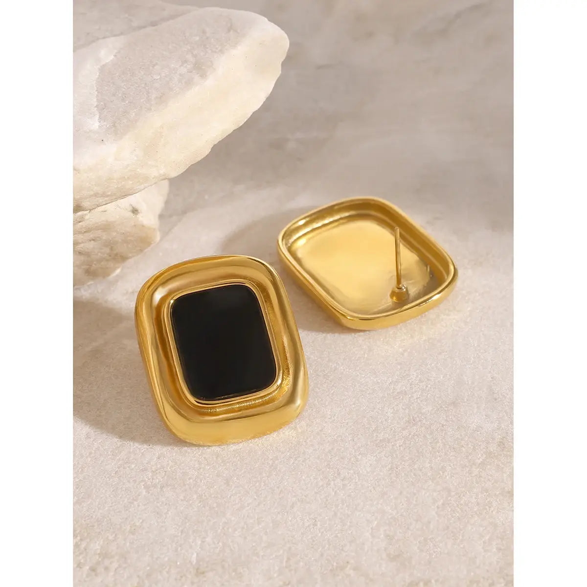 Vintage Stainless Steel Resin Square Stud Earrings