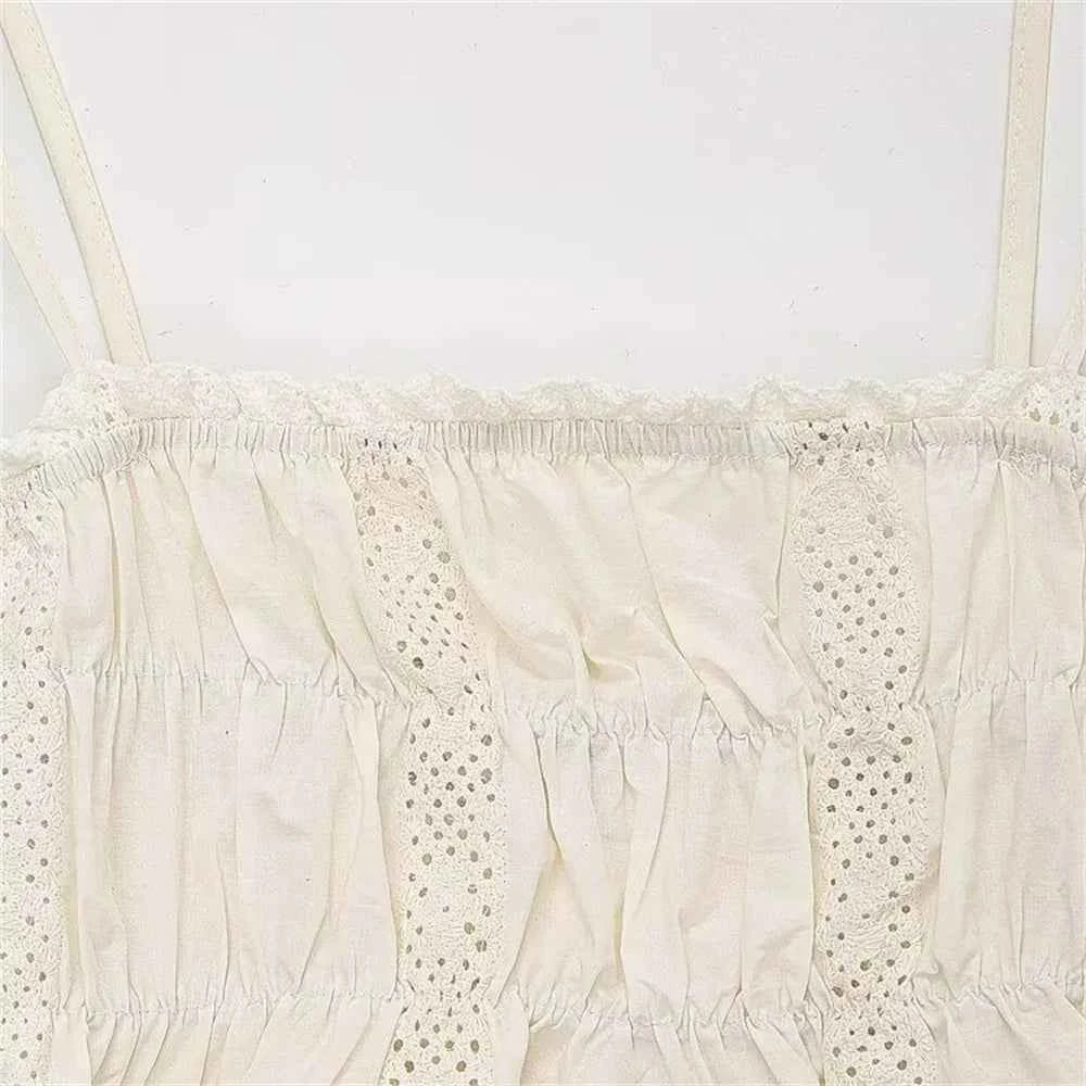 Women's Casual Elegant Embroidered Strap Top&Lace Shorts Set