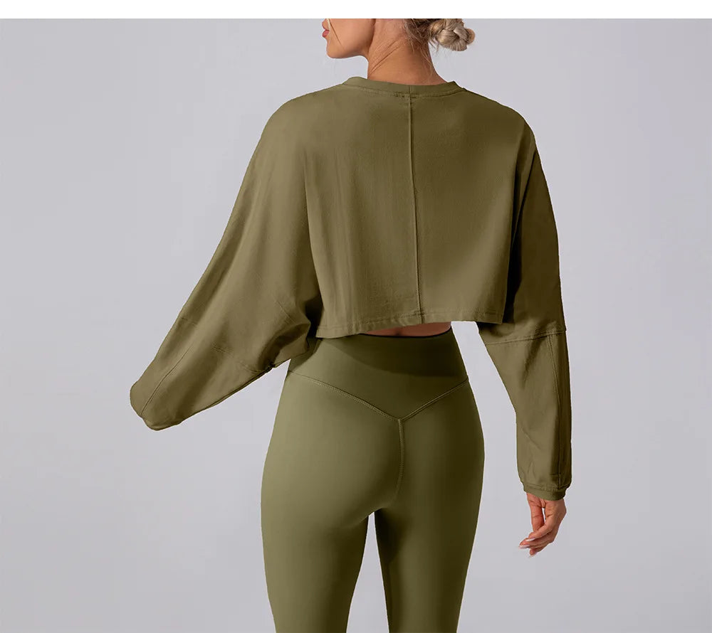 Women Sports Crop Top Long Sleeve T-Shirts