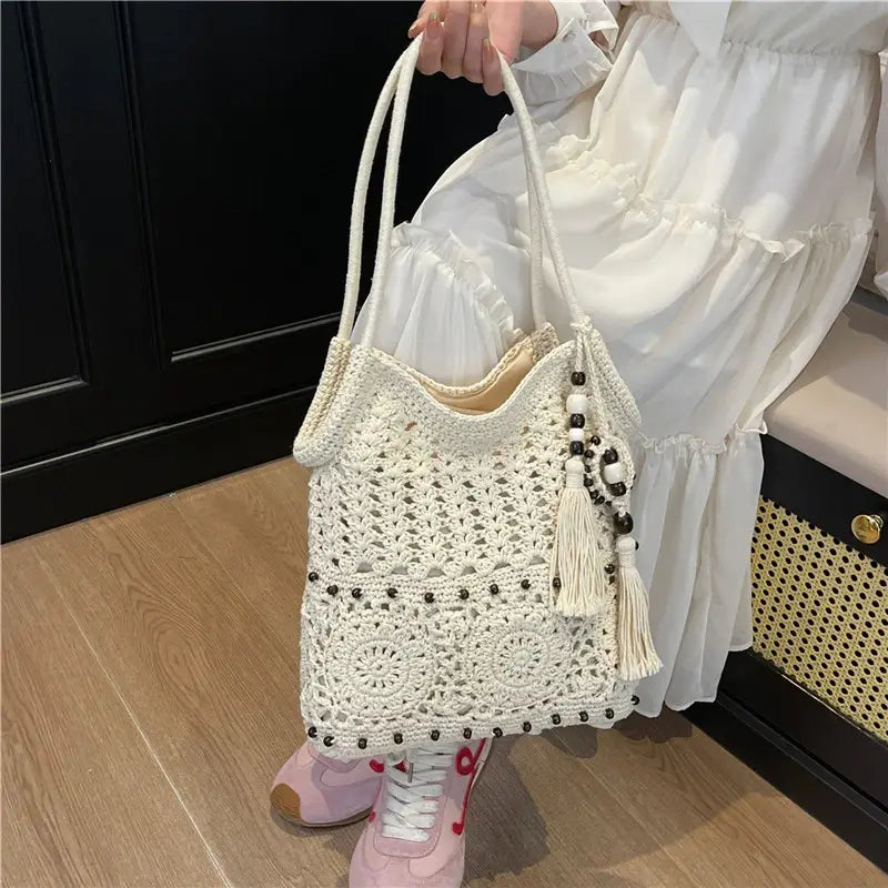 Weave Handbag Large Capacity Shoulder Bag Hollow out Tote