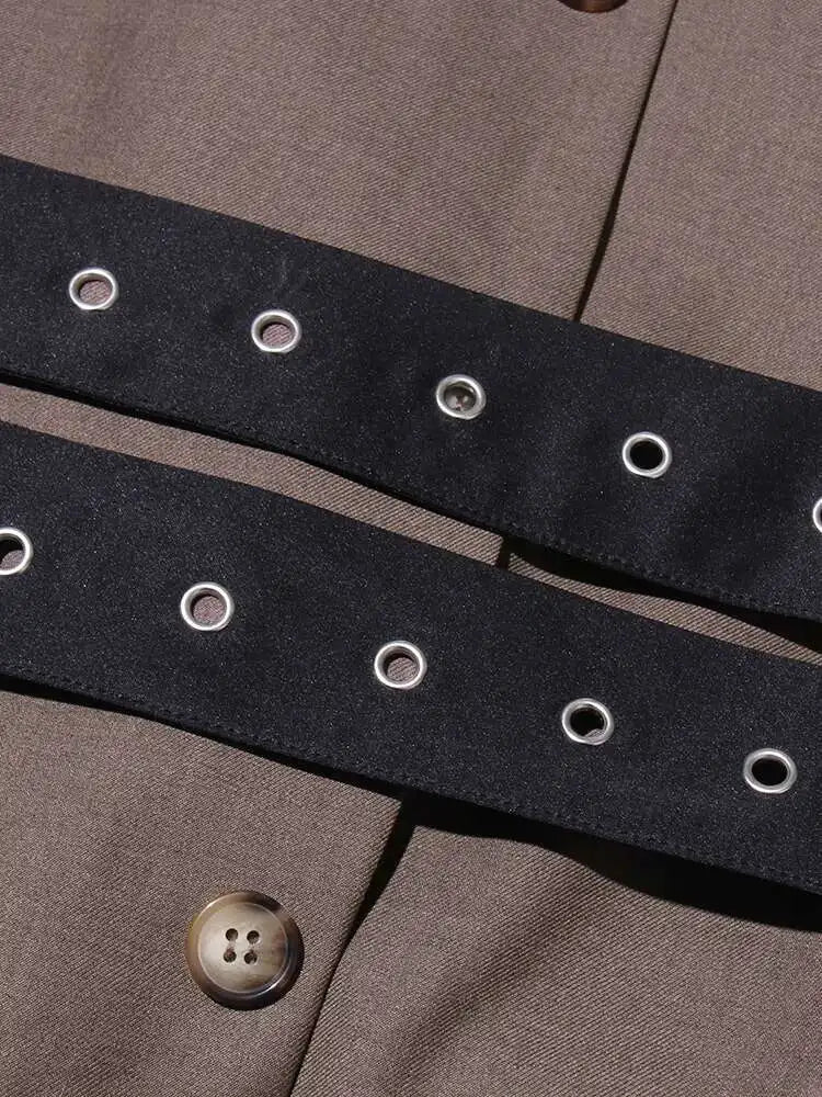 Solid Temperament Jacket Spliced Belt Blazer Women