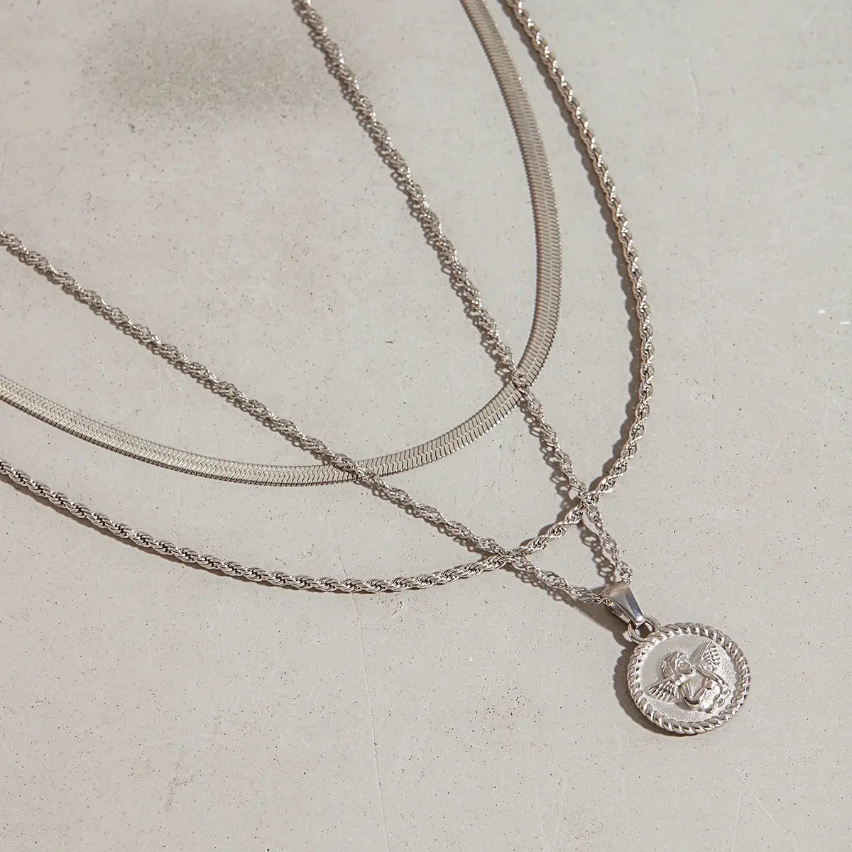 Stainless Steel Silver Color Angel Pendant Necklace