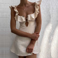 Hollow Out Button Ruffles Short Dress - Norellé