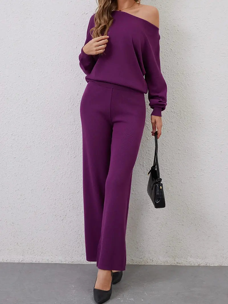 Elegant Winter Knit Pants Set Woman