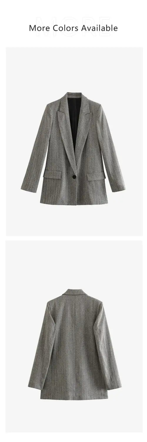 Women’s Herringbone Diagonal Suit Jacket Casual Long Pants