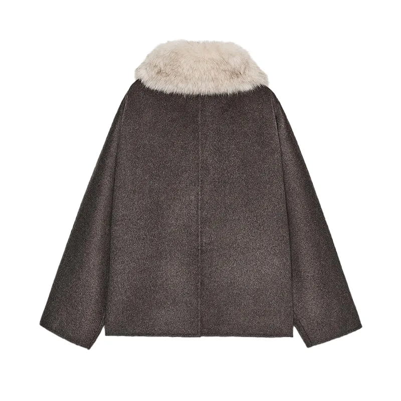 Women’s Overcoat Faux Fur Collar Full Sleeve Single Breasted