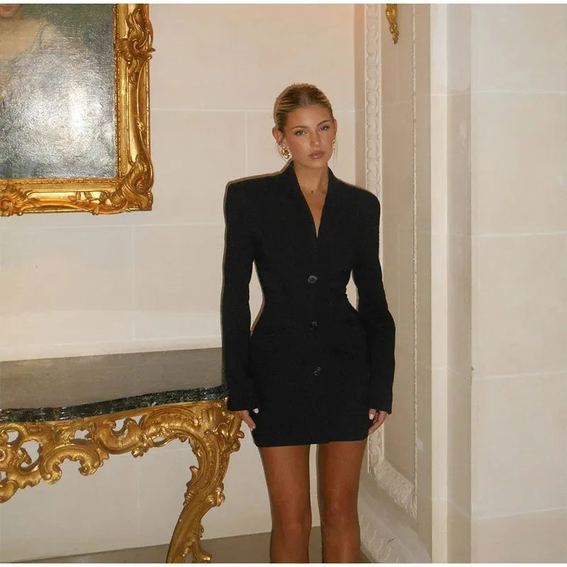 Elegant High Waist V-neck Suit Dress For Women