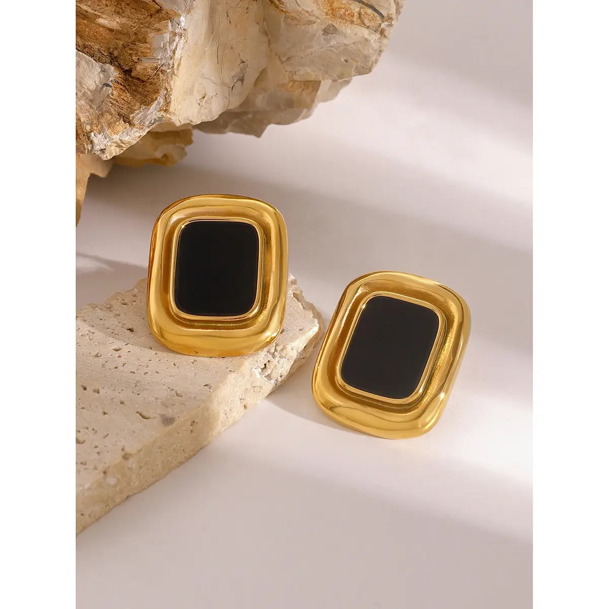 Vintage Stainless Steel Resin Square Stud Earrings