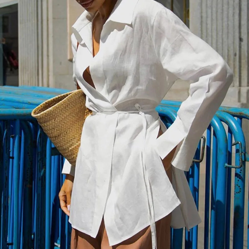 Temperament Type Long Sleeve White Shirts For Women