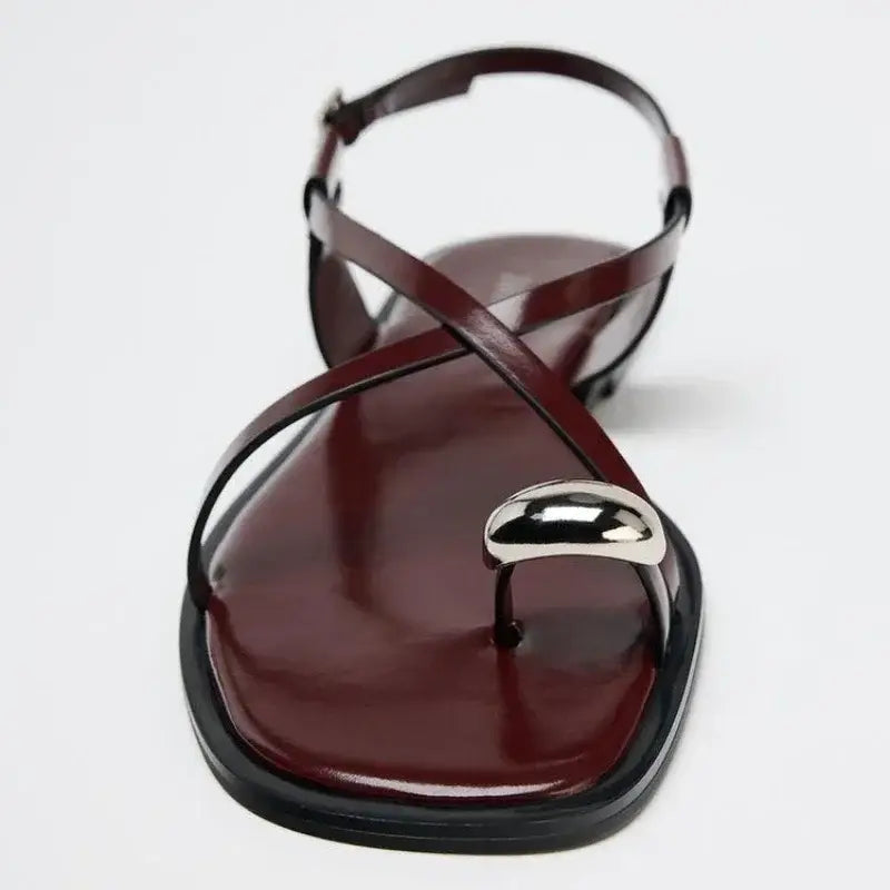 Summer Cross Strap Buckle Design Flat Sandals Women