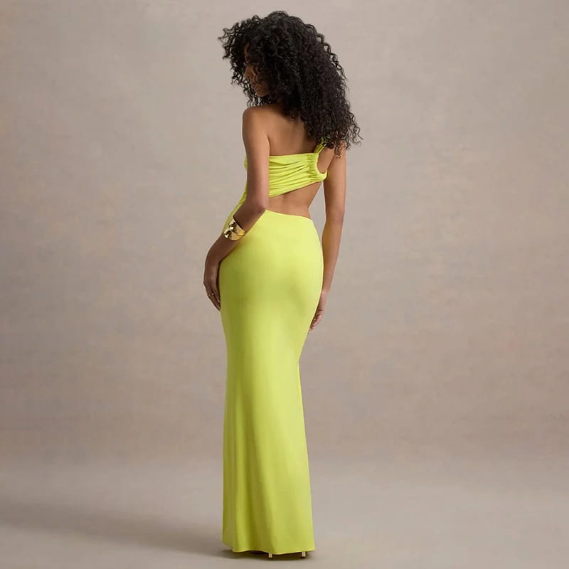 Women’S Solid Color One Shoulder Hollow Out Backless Dress