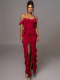 Maxi Dress Women Spaghetti Strap Flower Sleeveless Backless High Split Evening Dress - Norellé