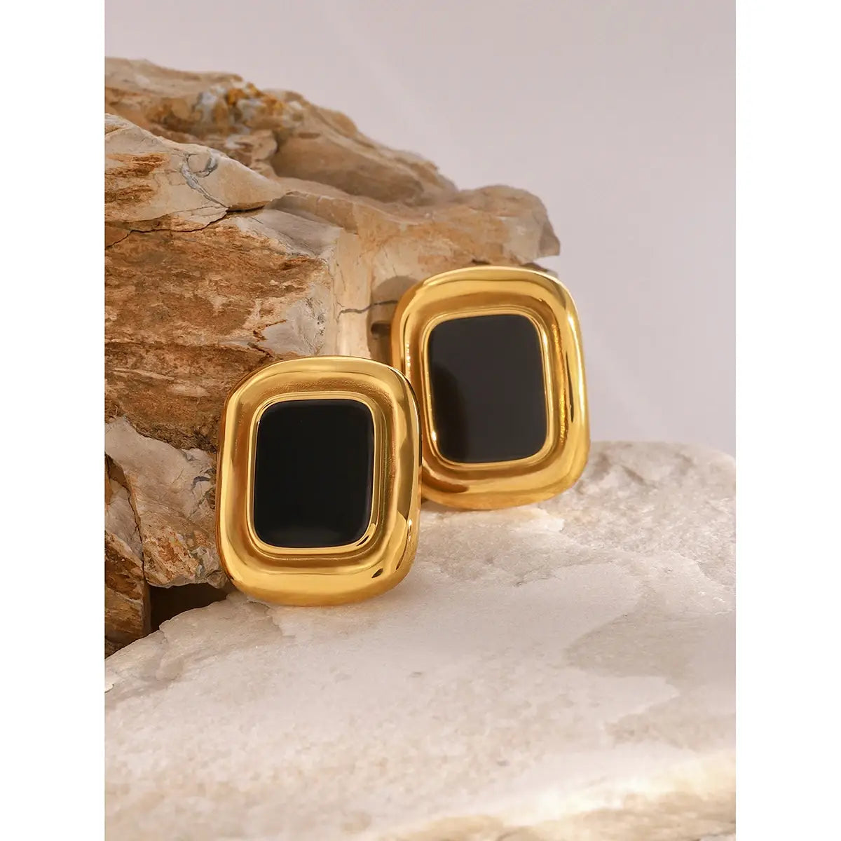 Vintage Stainless Steel Resin Square Stud Earrings