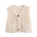 Crop Sweater Women Vest Solid Loose Casual Sweater Vest - Norellé