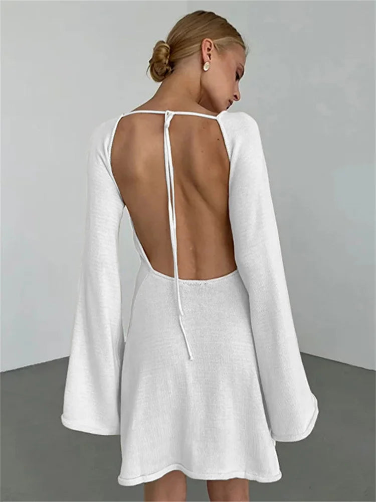 Backless Knitwear Lace-Up Mini Dress - Norellé