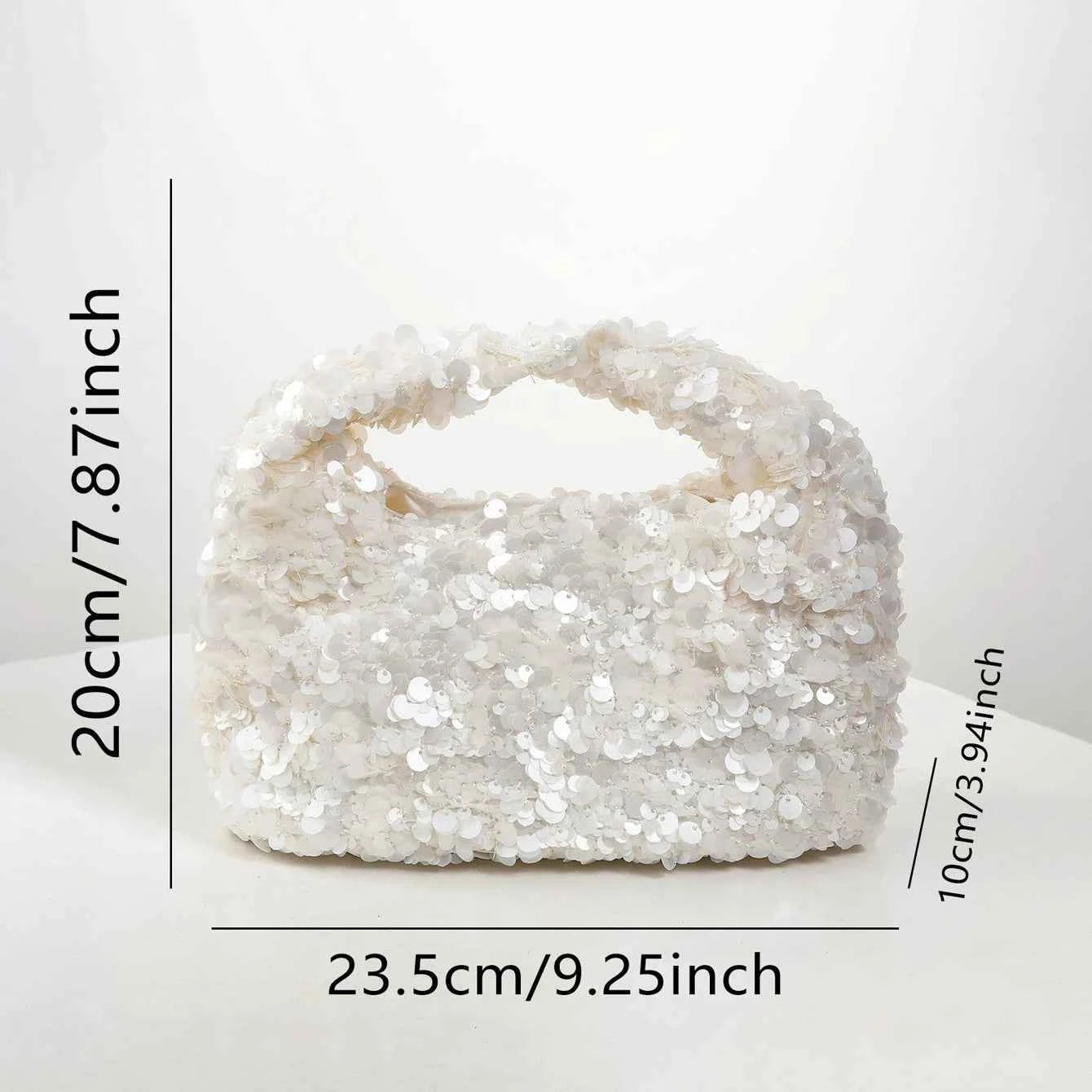 Women White Sequins Hobo Handbag