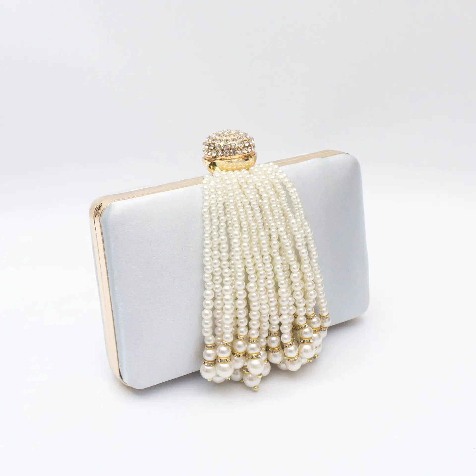 Women Pearl Tassel Satin Evening Bag