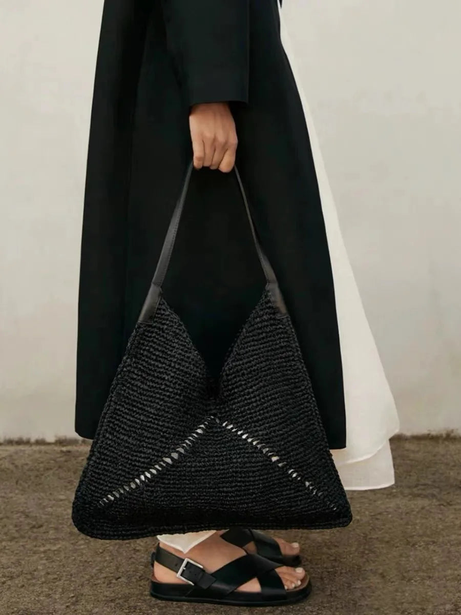 Women Casual Travel Handbag PU Leather Simple Straw Bag