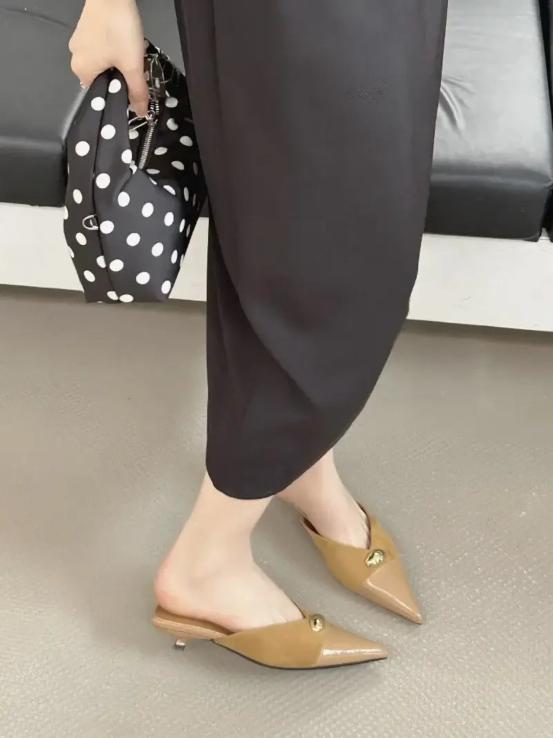 Metal Buckle Fashion Pointed Toe Mules