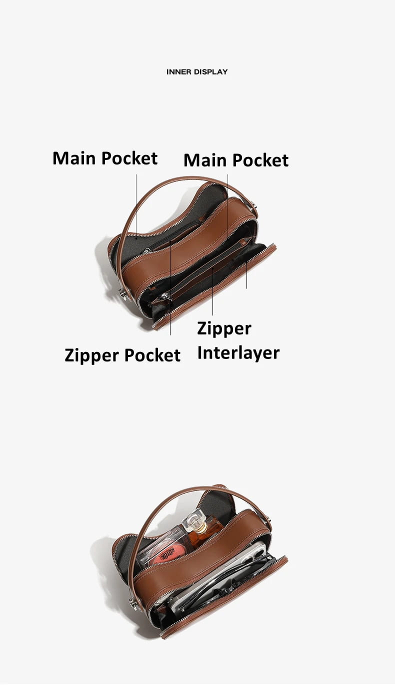 Vintage Genuine Leather Crescent Small Shoulder Crossbody Bags For Women