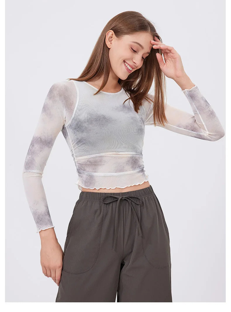 Women Long Sleeve With Chest Pad T-shirt Gym Workout Vest