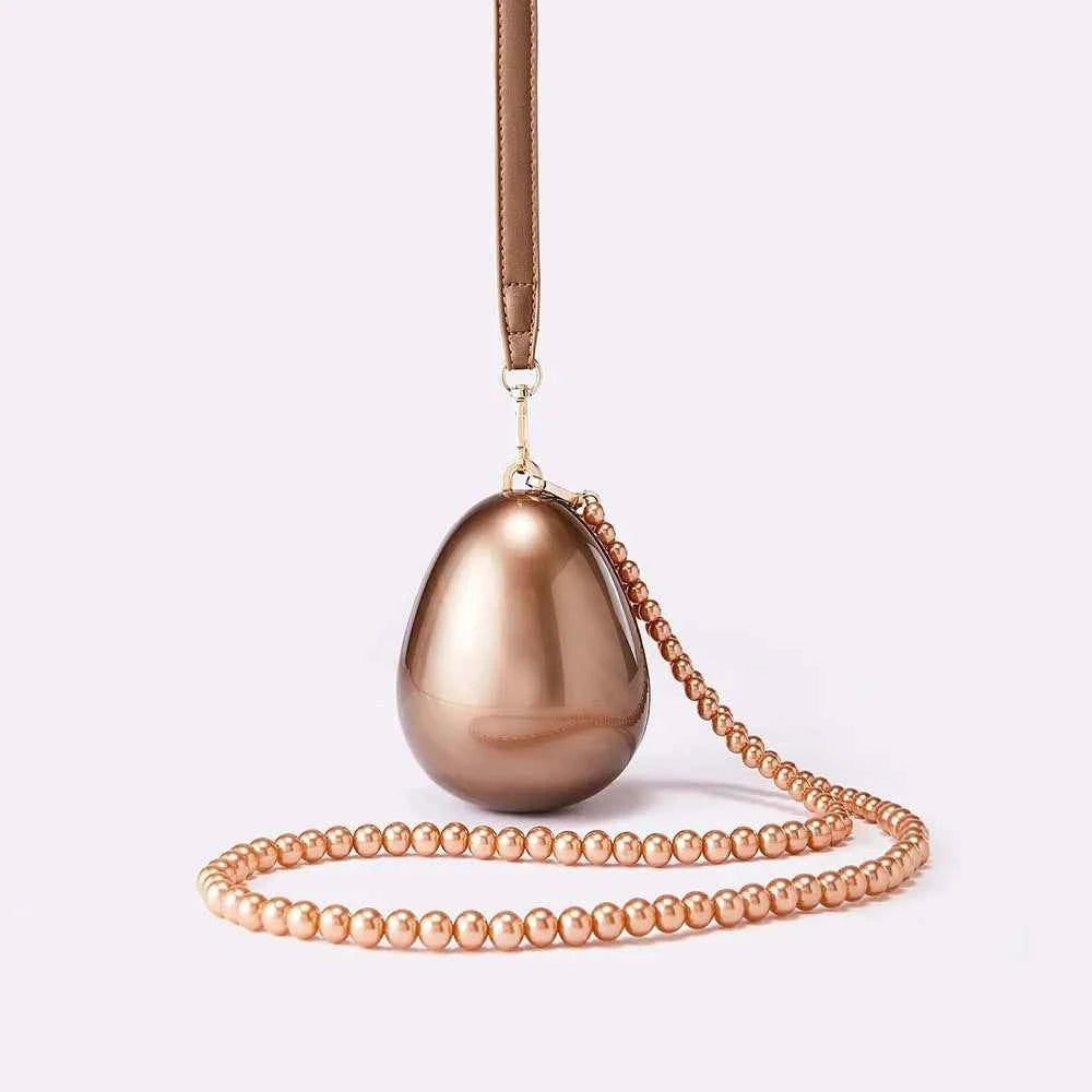 Pearl Oval Ball Beaded Long Chain Women Evening Box Clutch Bag