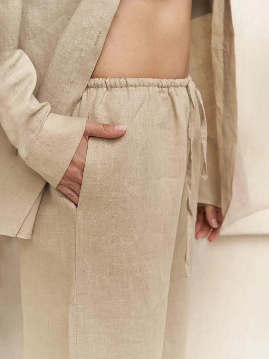 Long Sleeved Shirt Wide Leg Pants Set