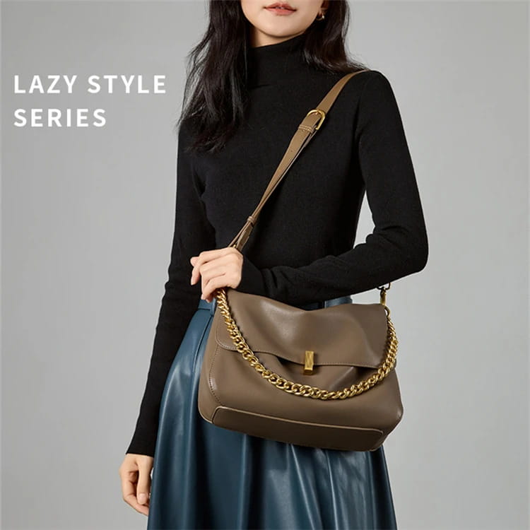 Retro Genuine Leather Large Chain Shoulder Bags For Women