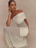 One Shoulder Mesh Maxi Dress Women Off-shoulder Strapless Sleeveless Backless - Norellé