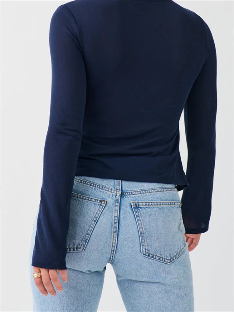 Women Slim Fit T-shirts Tops Long Sleeve V Neck