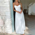 Solid Color Slip Dress Lace-up  Elegant  A-line Long Dress - Norellé