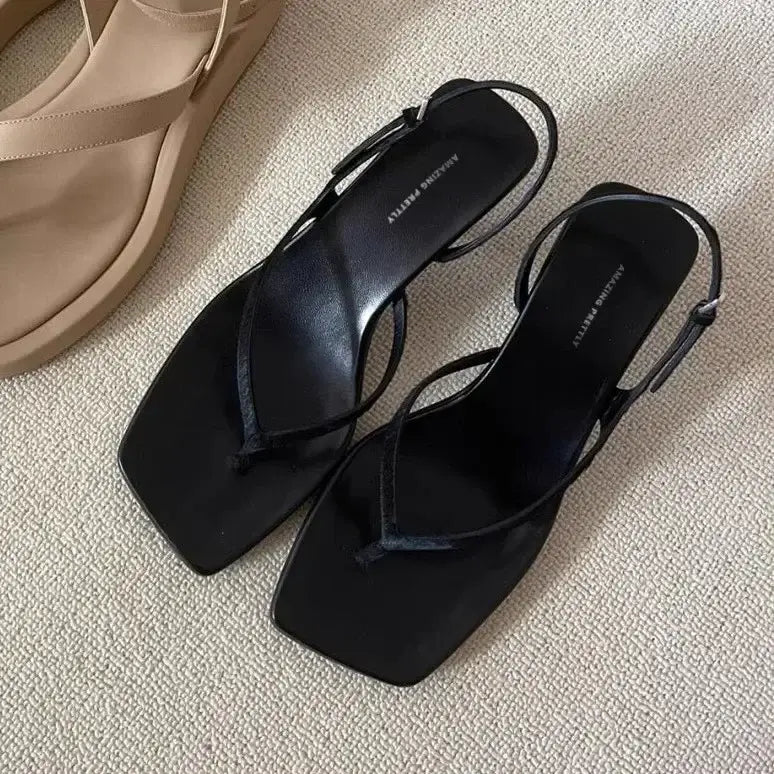 Retro Square Toe Clip Sandals