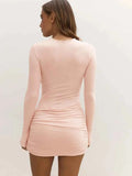 Round Neck Ruched Women Bodycon Dress