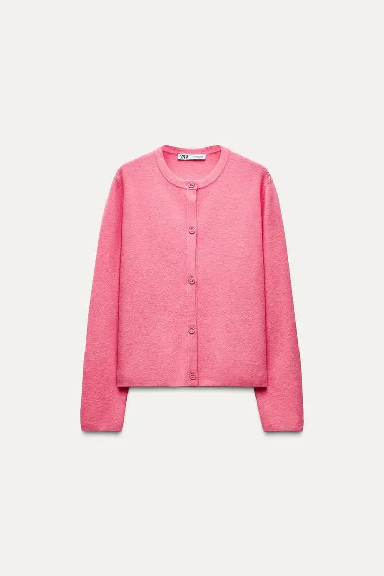 Women’s Long Sleeve Round Neck Flat Needle Knitted Jacket