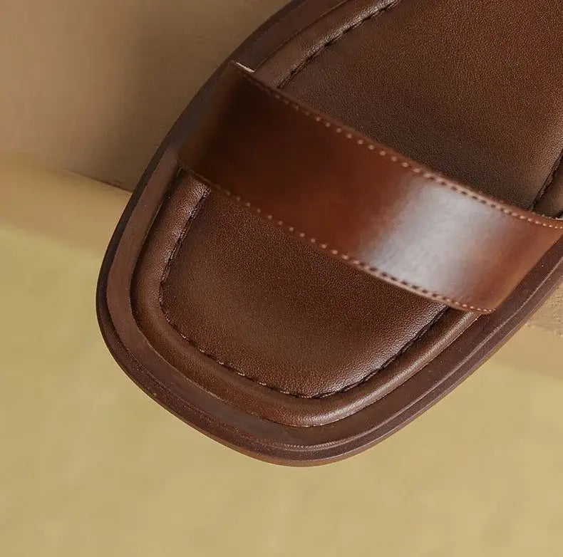 Flat Leather Sandals For Woman