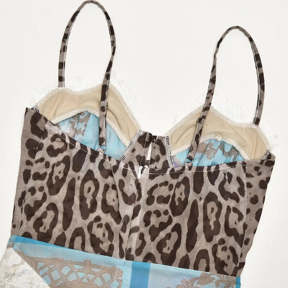 Chiffon Print Leopard High Slit Baroque Women Dress