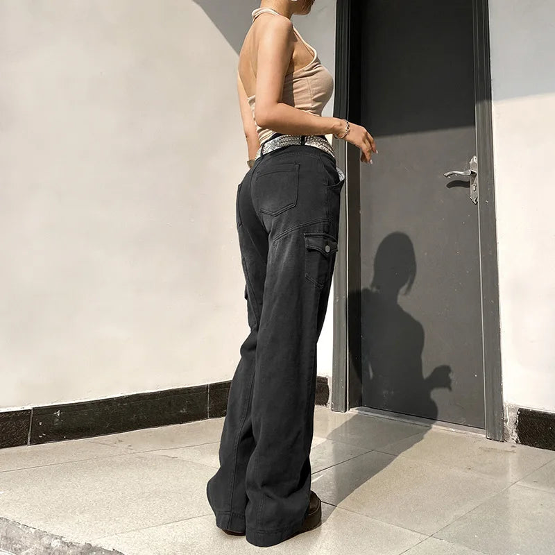 New Street High Waist Straight Leg Casual Jeans with Irregular Pockets - Norellé