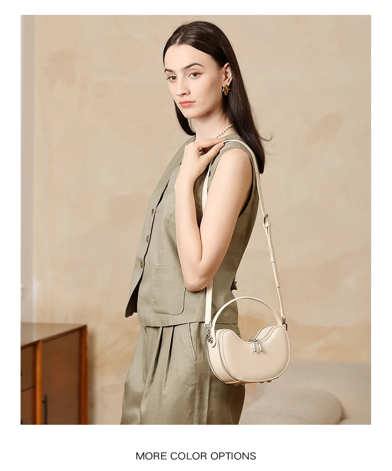 Vintage Genuine Leather Crescent Small Shoulder Crossbody Bags For Women